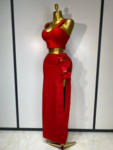 Women Red Top Flower Skirt Two Piece Set Evening Party Nightclub Elegant Host Tight Sexy Club Bodycon Bandage Long Skirt